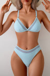 Shop Mesh Trim Solid High Cut Bikini-Minimalist mesh-trim bikini with a high-cut leg and soft stretch fit. Sleek, feminine, and perfect for beach vacations or poolside lounging.-available at Reef Love online boho-chic boutique