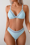 Shop Mesh Trim Solid High Cut Bikini-Minimalist mesh-trim bikini with a high-cut leg and soft stretch fit. Sleek, feminine, and perfect for beach vacations or poolside lounging.-available at Reef Love online boho-chic boutique