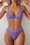 Shop Mesh Trim Solid High Cut Bikini-Minimalist mesh-trim bikini with a high-cut leg and soft stretch fit. Sleek, feminine, and perfect for beach vacations or poolside lounging.-available at Reef Love online boho-chic boutique