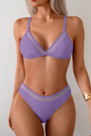 Shop Mesh Trim Solid High Cut Bikini-Minimalist mesh-trim bikini with a high-cut leg and soft stretch fit. Sleek, feminine, and perfect for beach vacations or poolside lounging.-available at Reef Love online boho-chic boutique