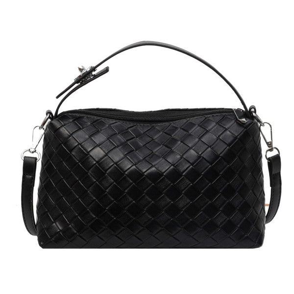Mia Convertible Woven Crossbody Handbag-convertible crossbody handbag in vegan leather with removable strap and top handle.