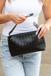 Mia Convertible Woven Crossbody Handbag-convertible crossbody handbag in vegan leather with removable strap and top handle.
