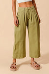 Shop Mid Rise Wide Leg Cropped Chino Pants-Relaxed olive green chino cropped pants with wide leg & drawstring waist. Lightweight cotton for summer comfort. Perfect for casual days & effortless styling.-available at Reef Love online boho-chic boutique