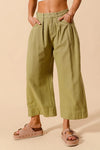 Shop Mid Rise Wide Leg Cropped Chino Pants-Relaxed olive green chino cropped pants with wide leg & drawstring waist. Lightweight cotton for summer comfort. Perfect for casual days & effortless styling.-available at Reef Love online boho-chic boutique