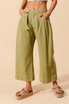 Shop Mid Rise Wide Leg Cropped Chino Pants-Relaxed olive green chino cropped pants with wide leg & drawstring waist. Lightweight cotton for summer comfort. Perfect for casual days & effortless styling.-available at Reef Love online boho-chic boutique