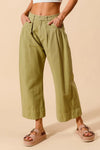 Shop Mid Rise Wide Leg Cropped Chino Pants-Relaxed olive green chino cropped pants with wide leg & drawstring waist. Lightweight cotton for summer comfort. Perfect for casual days & effortless styling.-available at Reef Love online boho-chic boutique