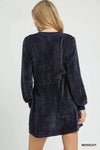 Midnight Blue Velour Drawstring Mini Dress