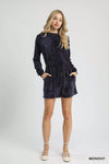 Midnight Blue Velour Drawstring Mini Dress