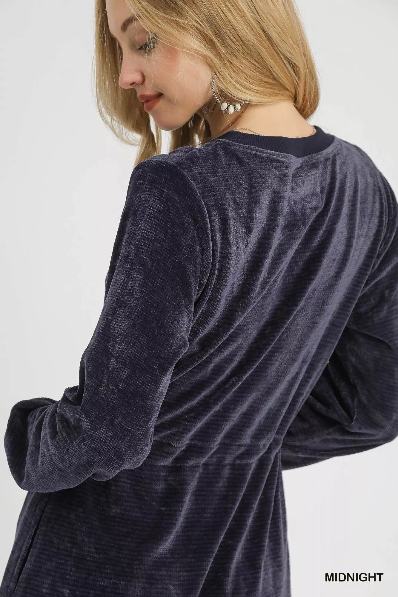 Midnight Blue Velour Drawstring Mini Dress
