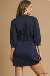 Midnight Drawstring Cable Knit Mini Dress-Midnight Blue Drawstring Cable Knit Mini Dress with Pockets. This cable knit mini dress features a drawstring waist and convenient pockets for a cozy look.