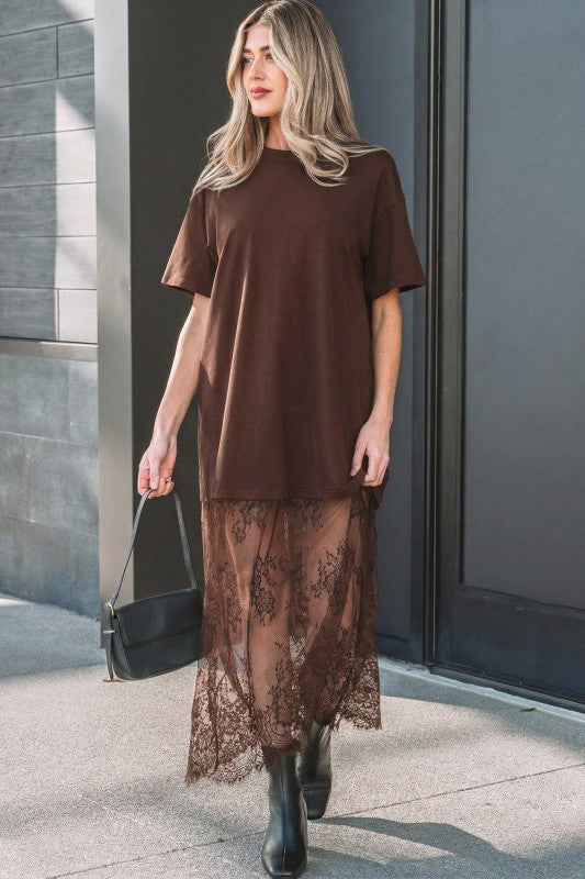 Midnight Muse Lace Overlay T-Shirt Maxi Dress-Reef Love