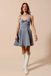 Mineral Washed Bow Ribbon Denim Flare Dress-Mineral washed denim flare dress with bow ribbon detail. Flattering silhouette with vintage vibes—perfect for casual days, brunch, or weekend outings.-Reef Love Boho-Chic Boutique