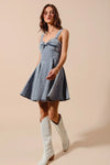 Mineral Washed Bow Ribbon Denim Flare Dress-Mineral washed denim flare dress with bow ribbon detail. Flattering silhouette with vintage vibes—perfect for casual days, brunch, or weekend outings.-Reef Love Boho-Chic Boutique