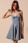 Mineral Washed Bow Ribbon Denim Flare Dress-Mineral washed denim flare dress with bow ribbon detail. Flattering silhouette with vintage vibes—perfect for casual days, brunch, or weekend outings.-Reef Love Boho-Chic Boutique