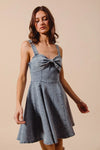 Mineral Washed Bow Ribbon Denim Flare Dress-Mineral washed denim flare dress with bow ribbon detail. Flattering silhouette with vintage vibes—perfect for casual days, brunch, or weekend outings.-Reef Love Boho-Chic Boutique