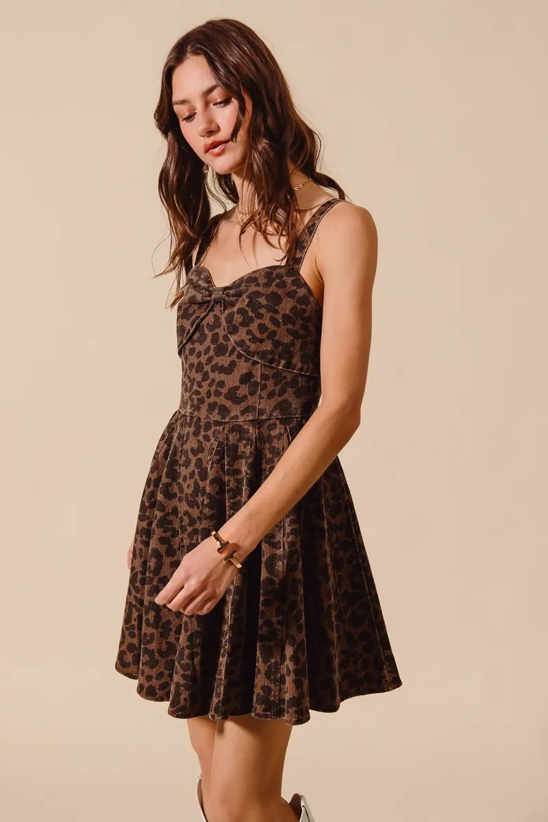 Mineral Washed Leopard Flare Cami Mini Dress-Bold leopard print cami dress with a sweetheart neckline & flare silhouette. Lightweight & flirty, perfect for date nights, summer outings & weekend adventures.-Reef Love Boho-Chic Boutique