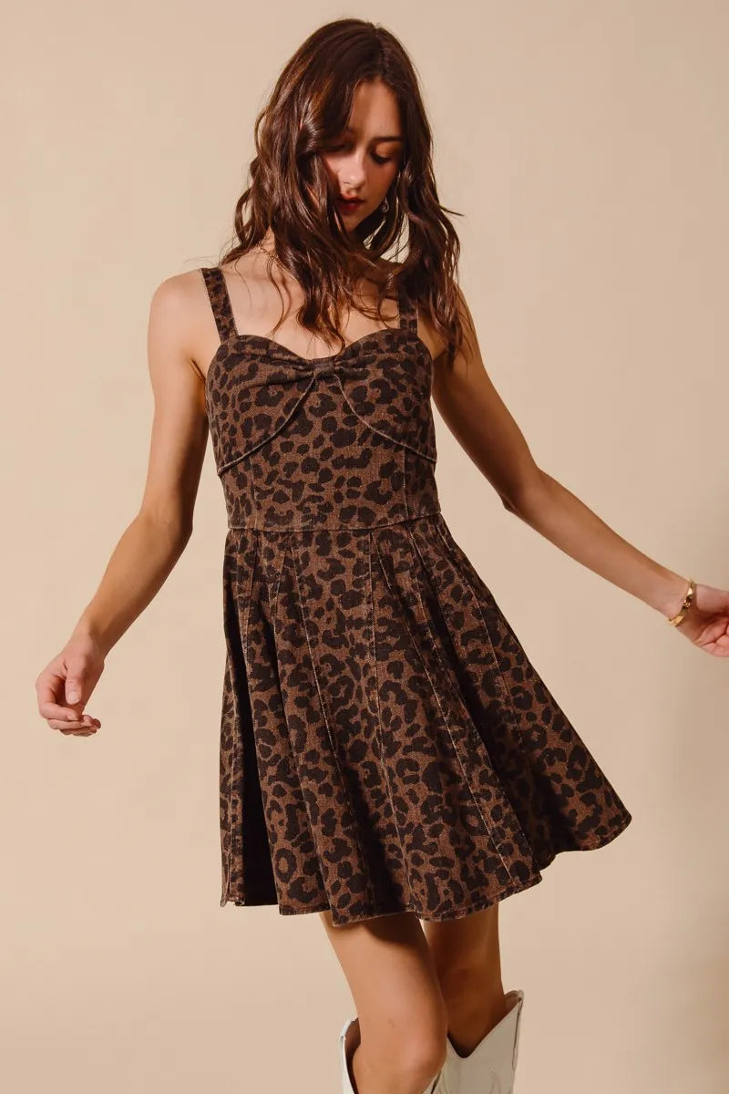 Mineral Washed Leopard Flare Cami Mini Dress-Bold leopard print cami dress with a sweetheart neckline & flare silhouette. Lightweight & flirty, perfect for date nights, summer outings & weekend adventures.-Reef Love Boho-Chic Boutique