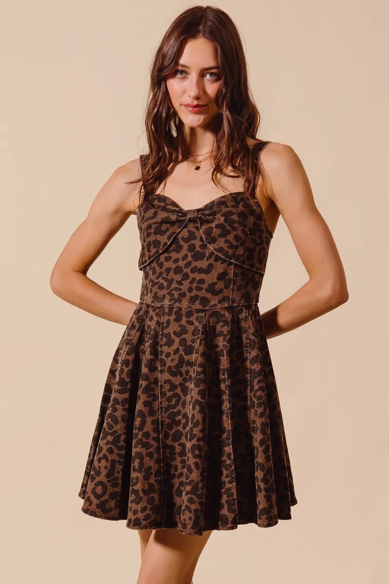 Mineral Washed Leopard Flare Cami Mini Dress-Bold leopard print cami dress with a sweetheart neckline & flare silhouette. Lightweight & flirty, perfect for date nights, summer outings & weekend adventures.-Reef Love Boho-Chic Boutique