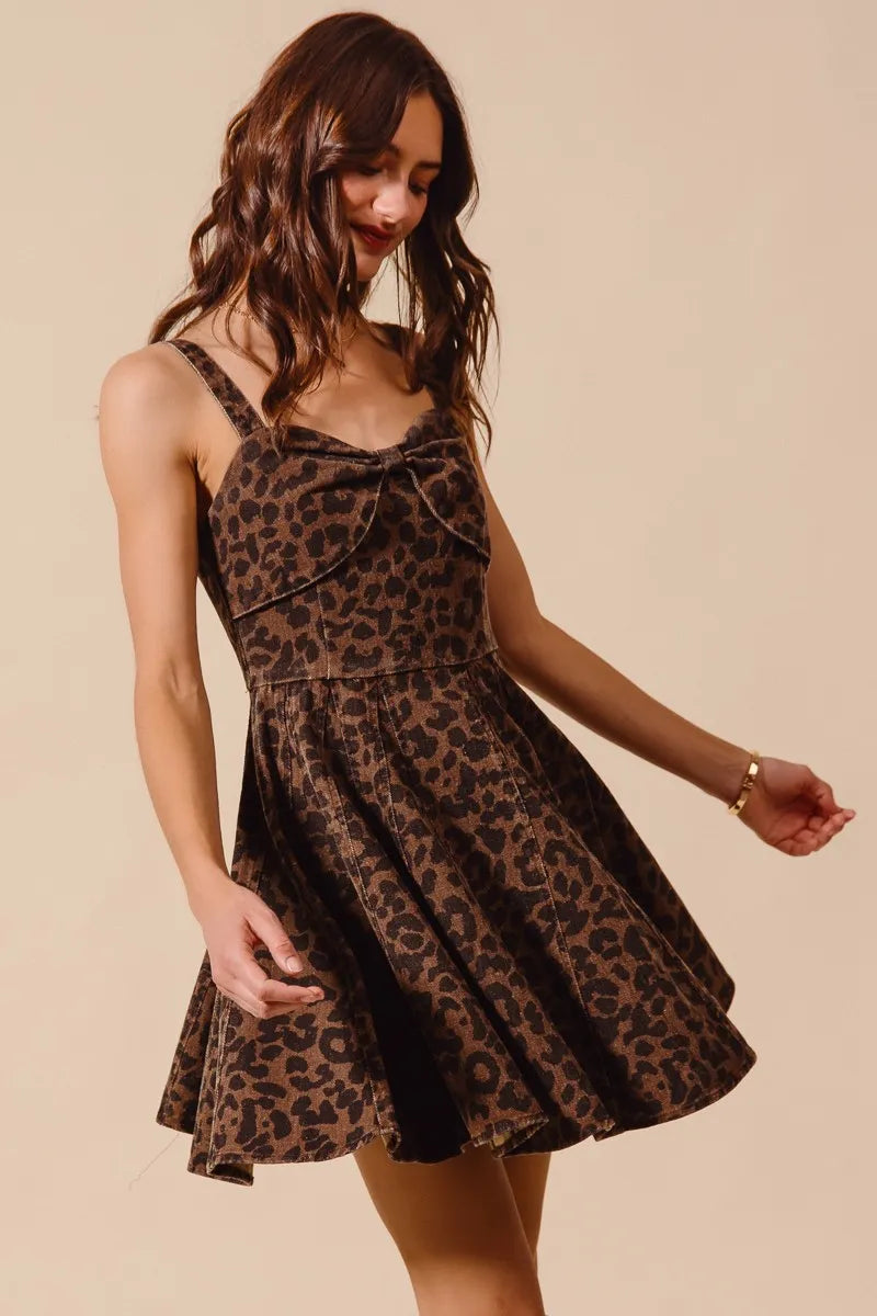Mineral Washed Leopard Flare Cami Mini Dress-Bold leopard print cami dress with a sweetheart neckline & flare silhouette. Lightweight & flirty, perfect for date nights, summer outings & weekend adventures.-Reef Love Boho-Chic Boutique