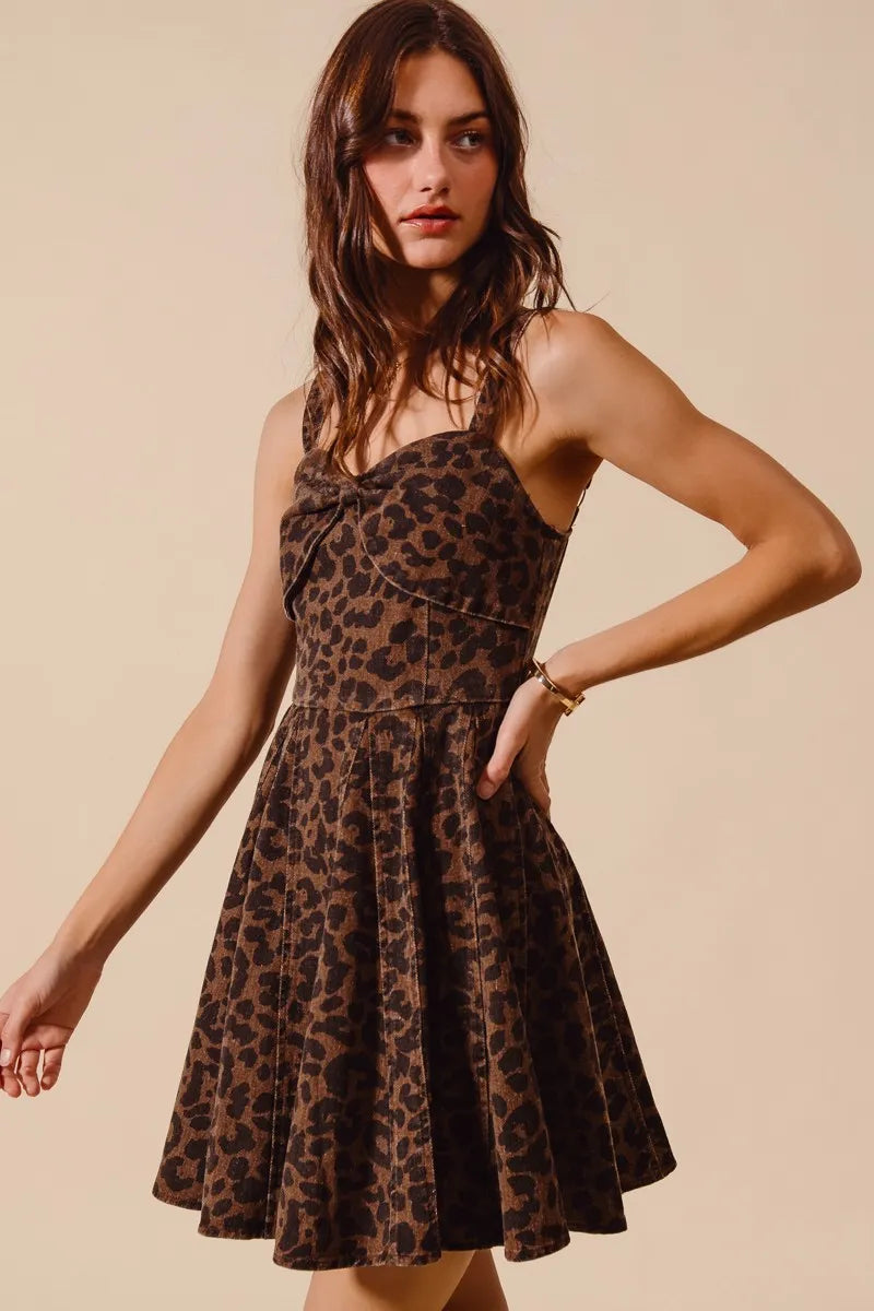 Mineral Washed Leopard Flare Cami Mini Dress-Bold leopard print cami dress with a sweetheart neckline & flare silhouette. Lightweight & flirty, perfect for date nights, summer outings & weekend adventures.-Reef Love Boho-Chic Boutique