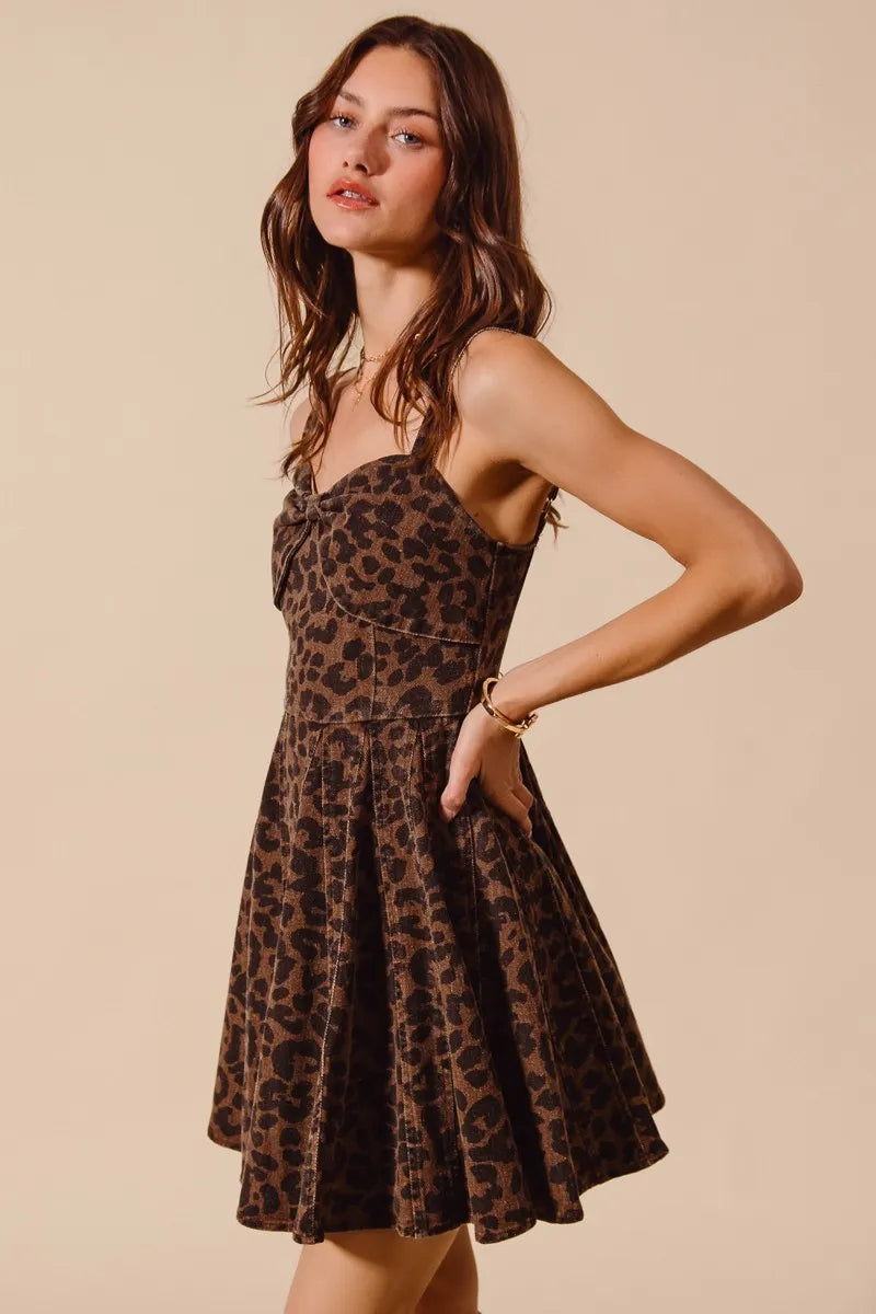 Mineral Washed Leopard Flare Cami Mini Dress-Bold leopard print cami dress with a sweetheart neckline & flare silhouette. Lightweight & flirty, perfect for date nights, summer outings & weekend adventures.-Reef Love Boho-Chic Boutique