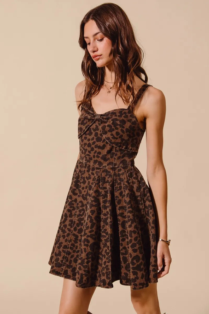 Mineral Washed Leopard Flare Cami Mini Dress-Bold leopard print cami dress with a sweetheart neckline & flare silhouette. Lightweight & flirty, perfect for date nights, summer outings & weekend adventures.-Reef Love Boho-Chic Boutique