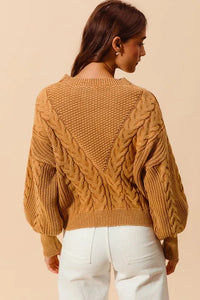 Mineral Washed Loose Fit Textured Cable Sweater