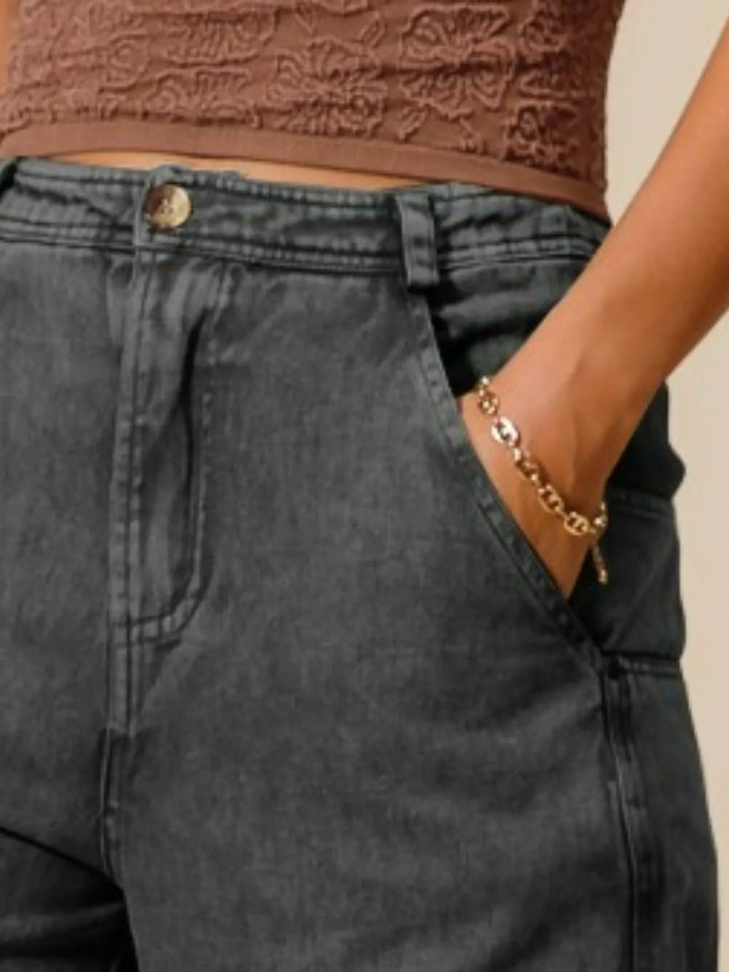 Shop Mineral Washed Mid Rise Barrel Shape Pants-Elevate your look with mineral washed barrel shape pants featuring a trendy curved leg silhouette, vintage-wash finish. 100% cotton comfort meets street style.-available at Reef Love online boho-chic boutique