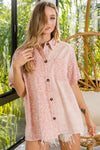 Shop Mineral Washed Pink Leopard Short Sleeve Button Up Top-The mineral washed pink leopard print short sleeve button up top is trendy and edgy, with a vintage look, while the leopard print adds a trendy element. -available at Reef Love online boho-chic boutique