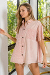 Shop Mineral Washed Pink Leopard Short Sleeve Button Up Top-The mineral washed pink leopard print short sleeve button up top is trendy and edgy, with a vintage look, while the leopard print adds a trendy element. -available at Reef Love online boho-chic boutique