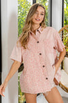 Shop Mineral Washed Pink Leopard Short Sleeve Button Up Top-The mineral washed pink leopard print short sleeve button up top is trendy and edgy, with a vintage look, while the leopard print adds a trendy element. -available at Reef Love online boho-chic boutique