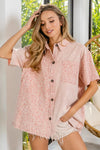 Shop Mineral Washed Pink Leopard Short Sleeve Button Up Top-The mineral washed pink leopard print short sleeve button up top is trendy and edgy, with a vintage look, while the leopard print adds a trendy element. -available at Reef Love online boho-chic boutique