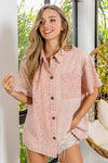 Shop Mineral Washed Pink Leopard Short Sleeve Button Up Top-The mineral washed pink leopard print short sleeve button up top is trendy and edgy, with a vintage look, while the leopard print adds a trendy element. -available at Reef Love online boho-chic boutique
