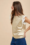 Mix Media Metallic Knit Ruffle Sleeve Top