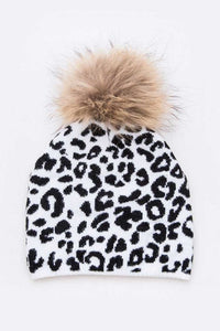 Mix Print Raccoon Fur Detachable Pom Iconic Beanie