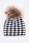 Mix Print Raccoon Fur Detachable Pom Iconic Beanie