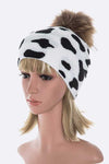 Mix Print Raccoon Fur Detachable Pom Iconic Beanie