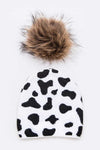 Mix Print Raccoon Fur Detachable Pom Iconic Beanie