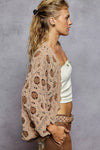Mocha Latte Openwork Chenille Cardigan with Contrast Floral