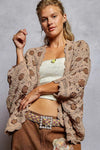 Mocha Latte Openwork Chenille Cardigan with Contrast Floral