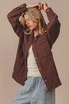 Mocha Quilted Wrinkle Gauze Long Sleeve Shacket-Mocha quilted wrinkle gauze shacket with oversized fit, button front, and pockets. Lightweight cotton layering piece for chic, casual everyday style.-Reef Love