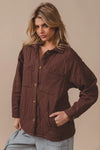 Mocha Quilted Wrinkle Gauze Long Sleeve Shacket-Mocha quilted wrinkle gauze shacket with oversized fit, button front, and pockets. Lightweight cotton layering piece for chic, casual everyday style.-Reef Love