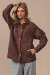 Mocha Quilted Wrinkle Gauze Long Sleeve Shacket-Mocha quilted wrinkle gauze shacket with oversized fit, button front, and pockets. Lightweight cotton layering piece for chic, casual everyday style.-Reef Love