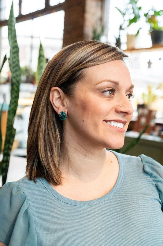 Shop Monstera Leaf Stud Earrings-Lightweight monstera leaf cut-out studs made from plant-based acrylic. Hypoallergenic & handmade in the USA—perfect gift for plant lovers for everyday wear.-available at Reef Love online boho-chic boutique