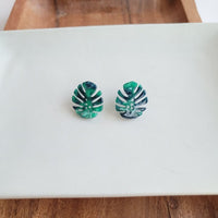 Shop Monstera Leaf Stud Earrings-Lightweight monstera leaf cut-out studs made from plant-based acrylic. Hypoallergenic & handmade in the USA—perfect gift for plant lovers for everyday wear.-available at Reef Love online boho-chic boutique
