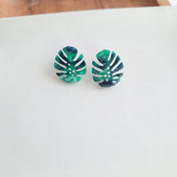 Shop Monstera Leaf Stud Earrings-Lightweight monstera leaf cut-out studs made from plant-based acrylic. Hypoallergenic & handmade in the USA—perfect gift for plant lovers for everyday wear.-available at Reef Love online boho-chic boutique