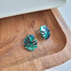 Shop Monstera Leaf Stud Earrings-Lightweight monstera leaf cut-out studs made from plant-based acrylic. Hypoallergenic & handmade in the USA—perfect gift for plant lovers for everyday wear.-available at Reef Love online boho-chic boutique