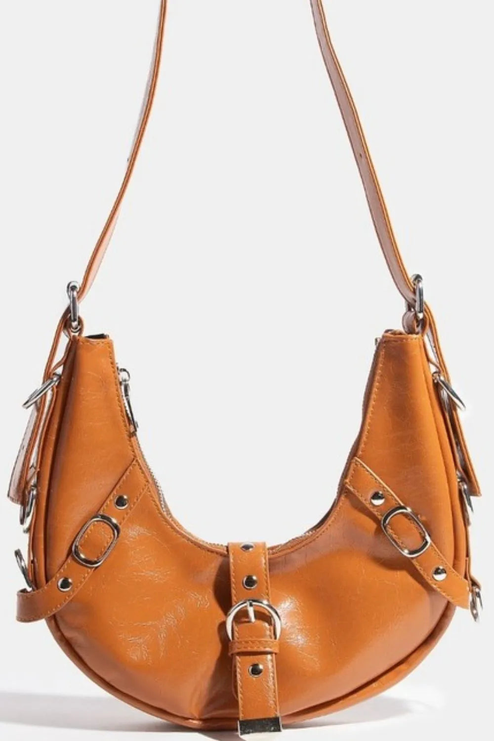Multi Belt Strap Crescent Shoulder Bag