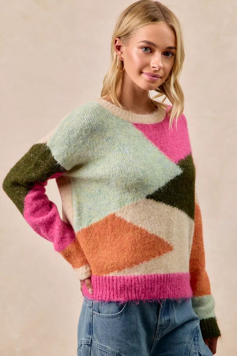 Multi Color Block Sweater Top