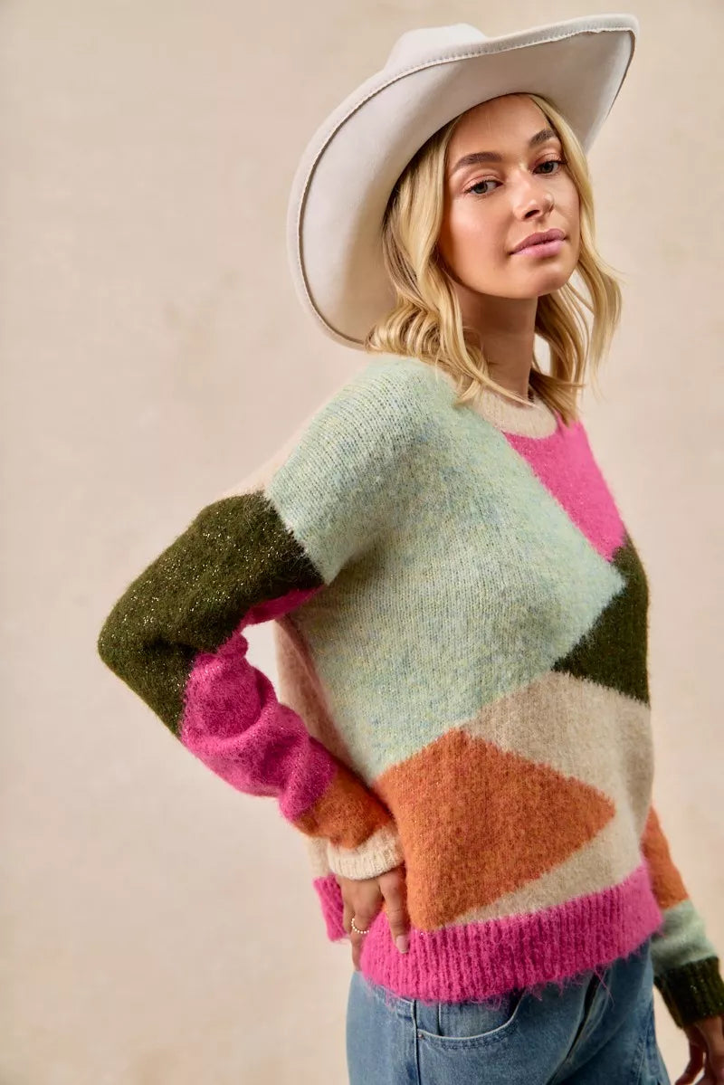 Multi Color Block Sweater Top
